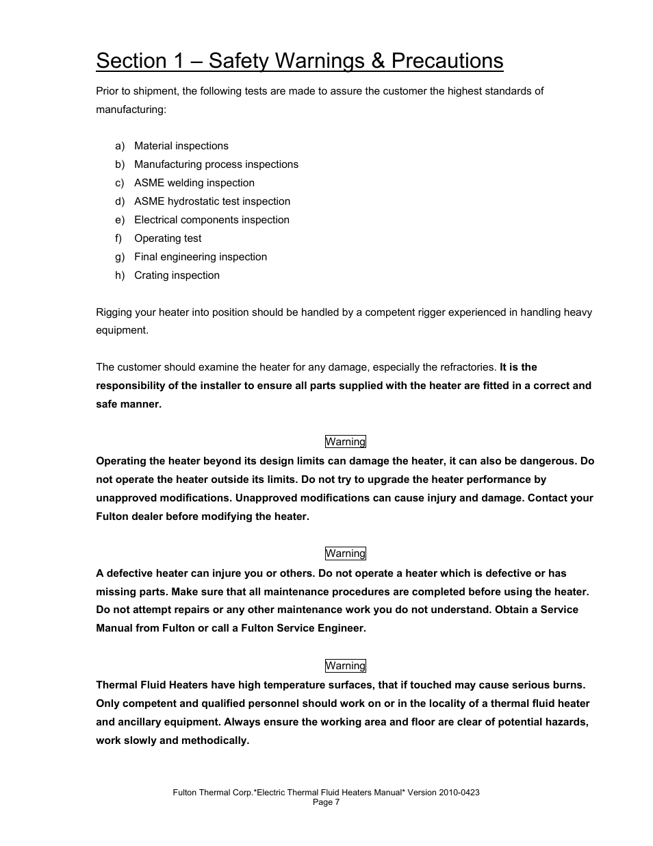 Fulton Vertical Electric (FT-N) Thermal Fluid (hot oil) Heater User Manual | Page 7 / 108