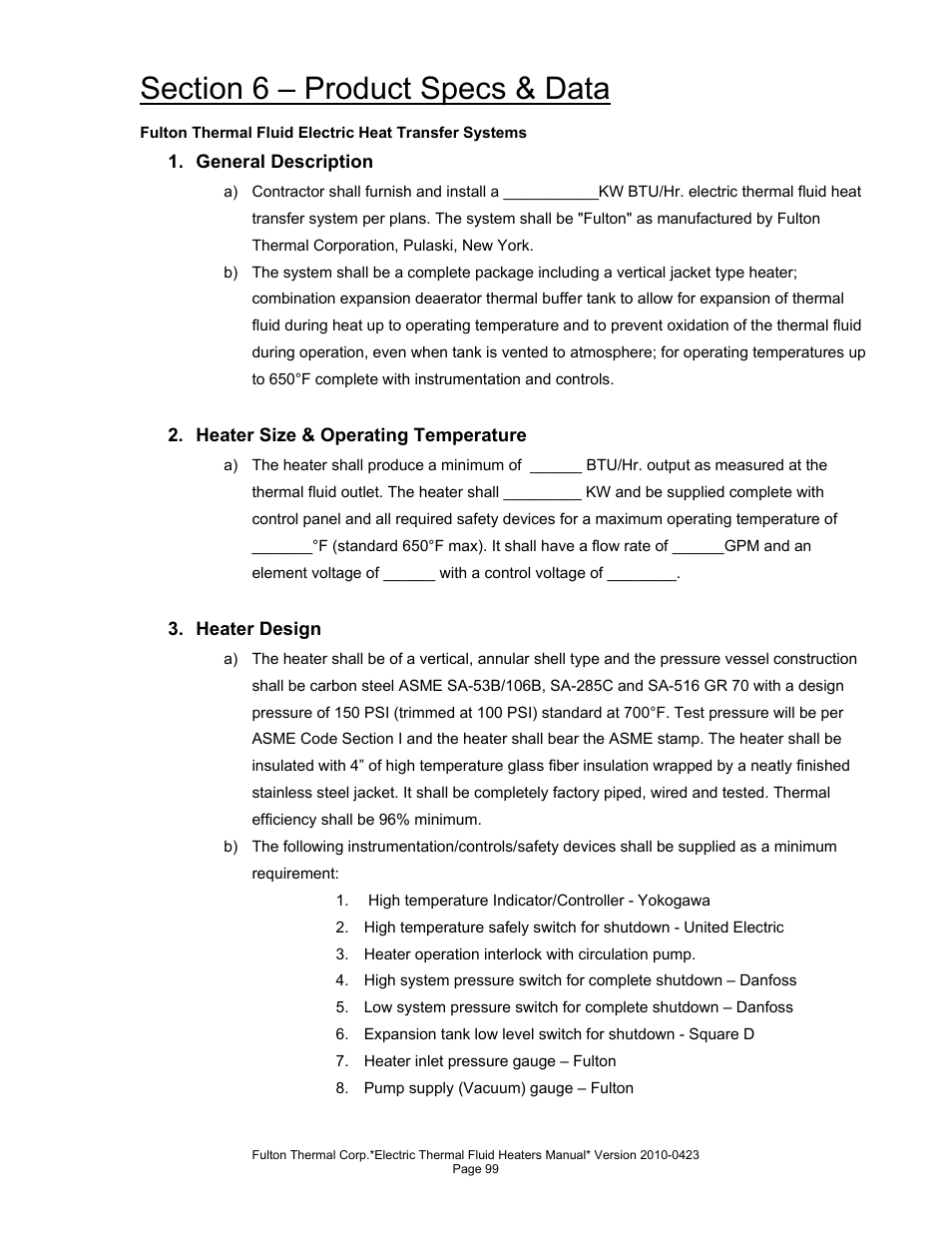 Fulton Vertical Electric (FT-N) Thermal Fluid (hot oil) Heater User Manual | Page 99 / 108