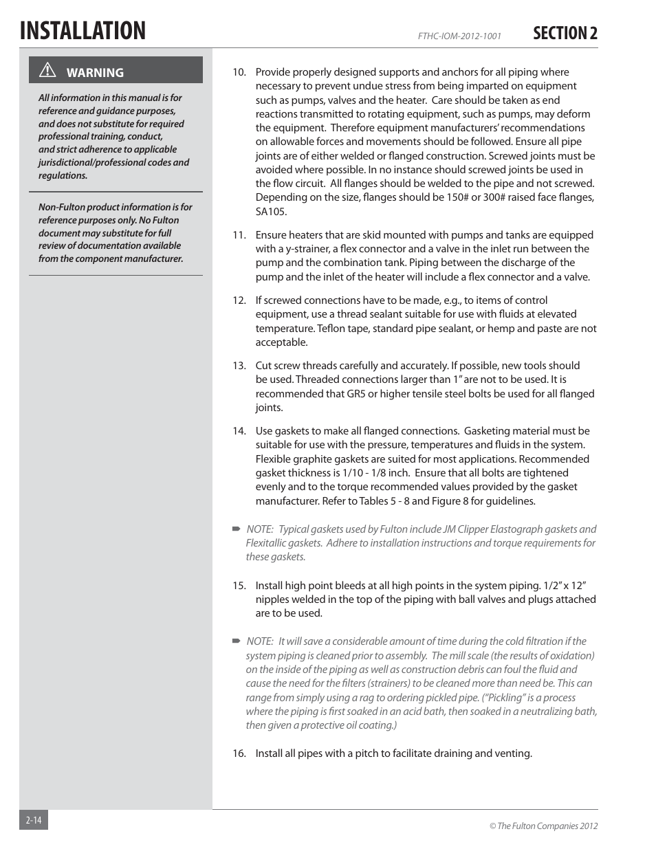 Installation | Fulton Alliance (FT-HC) Horizontal Coil Thermal Fluid (hot oil) Heater User Manual | Page 20 / 88
