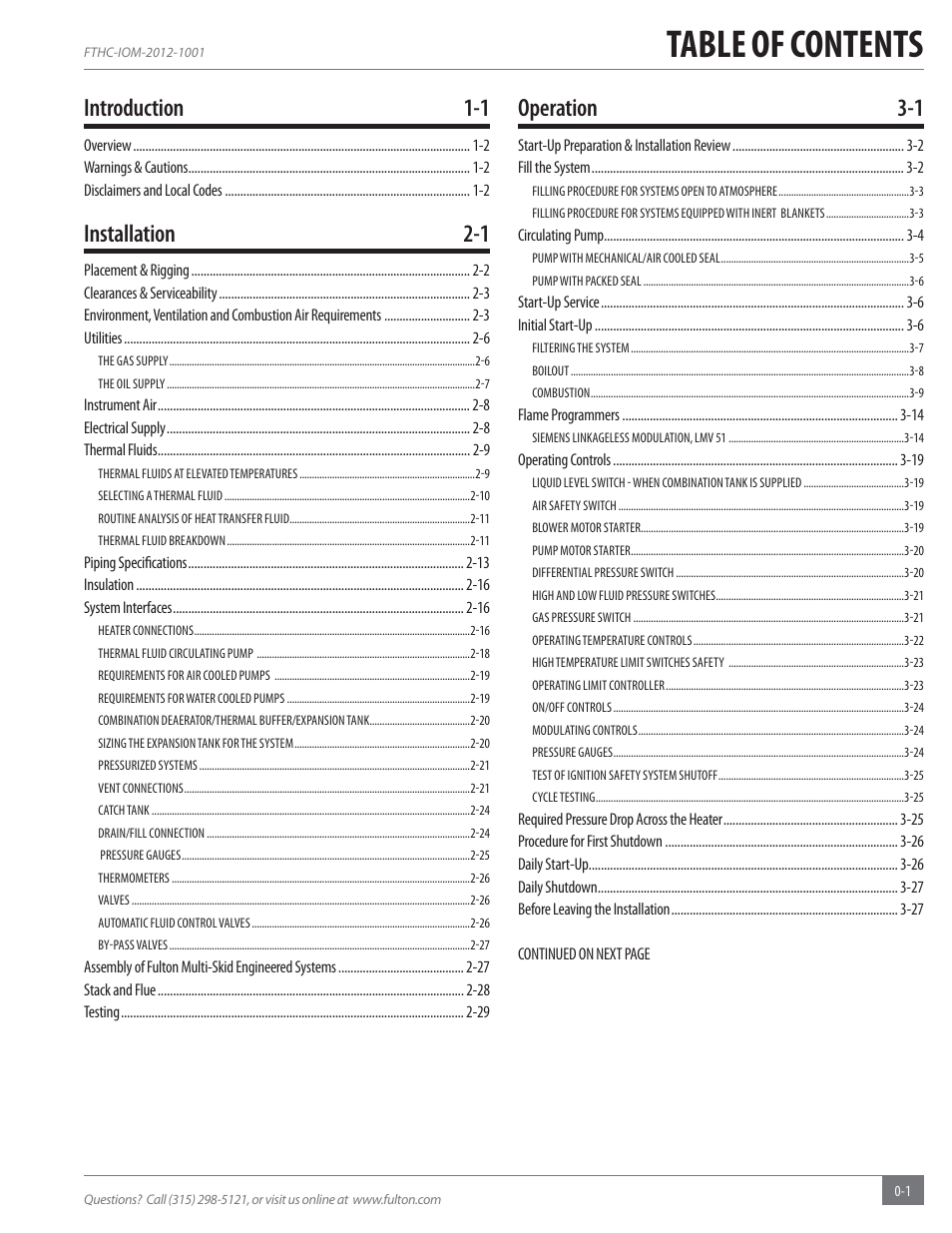 Fulton Alliance (FT-HC) Horizontal Coil Thermal Fluid (hot oil) Heater User Manual | Page 3 / 88