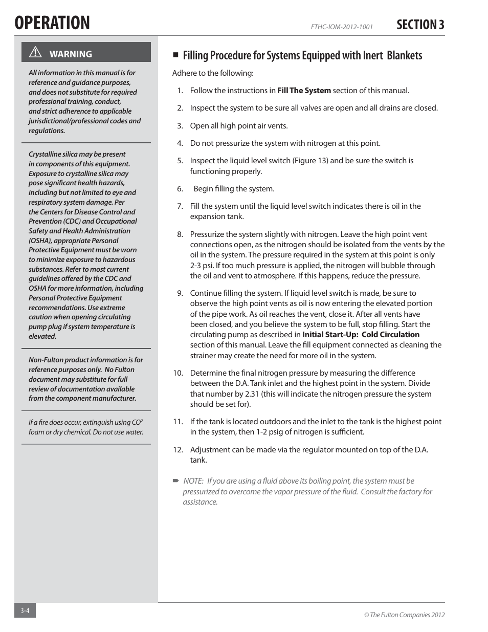 Operation | Fulton Alliance (FT-HC) Horizontal Coil Thermal Fluid (hot oil) Heater User Manual | Page 40 / 88