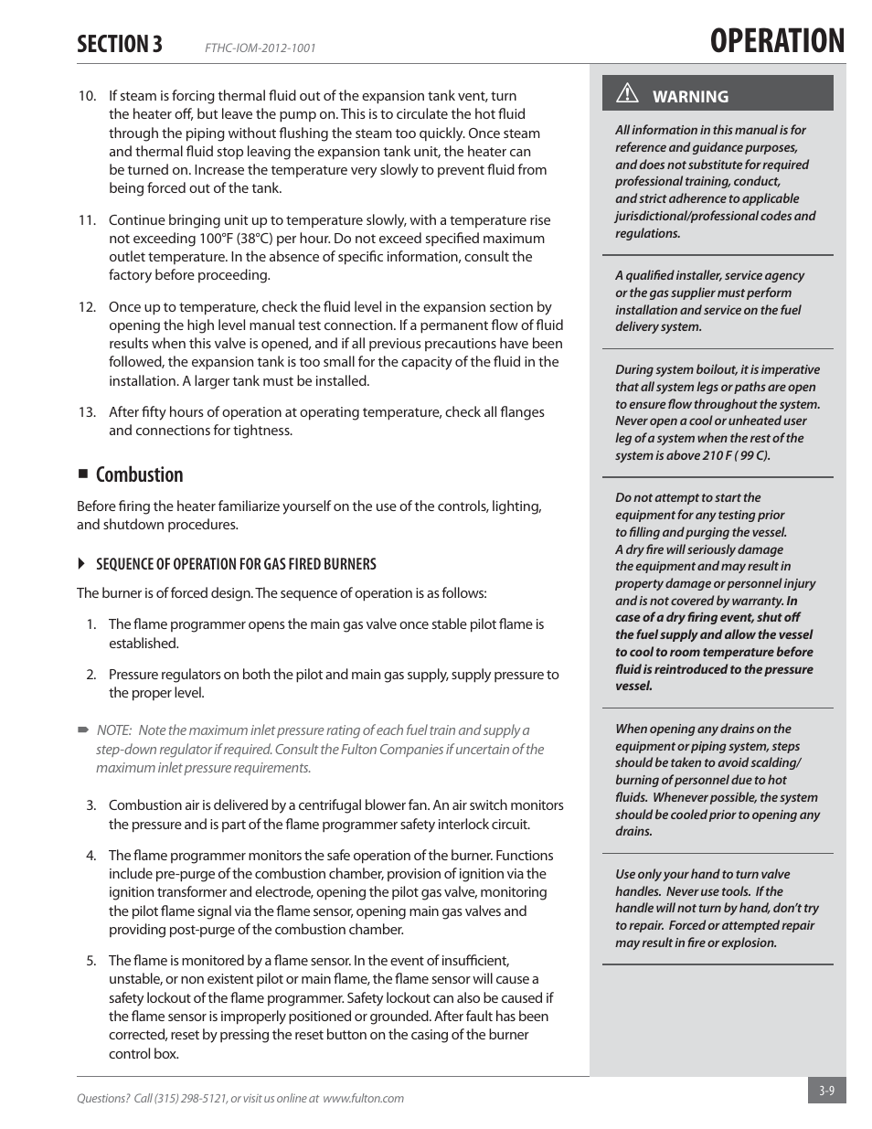Operation, Combustion | Fulton Alliance (FT-HC) Horizontal Coil Thermal Fluid (hot oil) Heater User Manual | Page 45 / 88