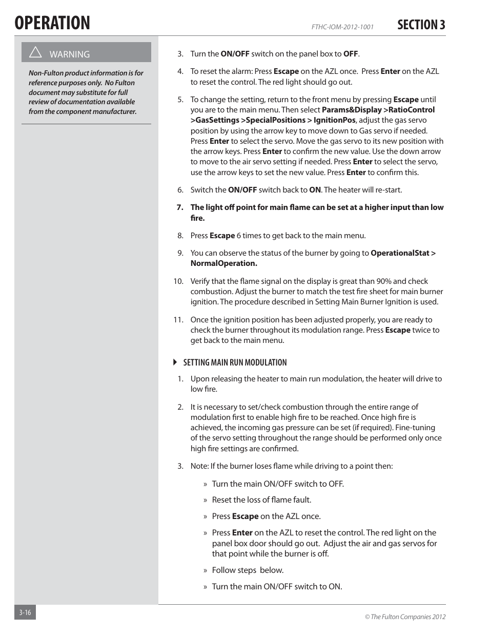Operation | Fulton Alliance (FT-HC) Horizontal Coil Thermal Fluid (hot oil) Heater User Manual | Page 52 / 88