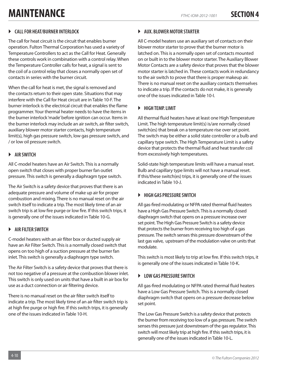 Maintenance | Fulton Alliance (FT-HC) Horizontal Coil Thermal Fluid (hot oil) Heater User Manual | Page 74 / 88