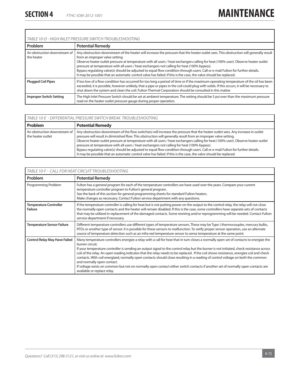 Maintenance | Fulton Alliance (FT-HC) Horizontal Coil Thermal Fluid (hot oil) Heater User Manual | Page 77 / 88