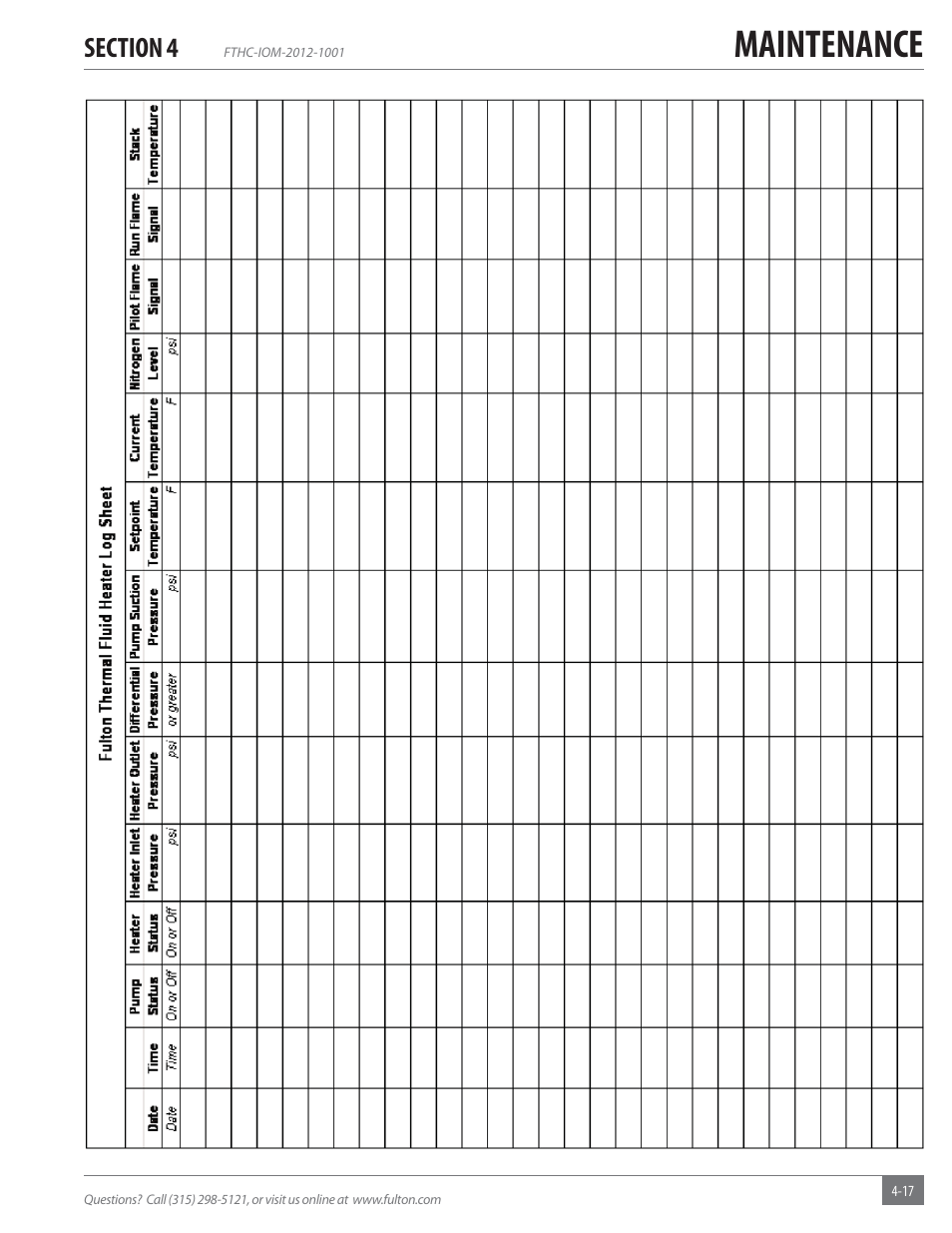 Maintenance | Fulton Alliance (FT-HC) Horizontal Coil Thermal Fluid (hot oil) Heater User Manual | Page 81 / 88