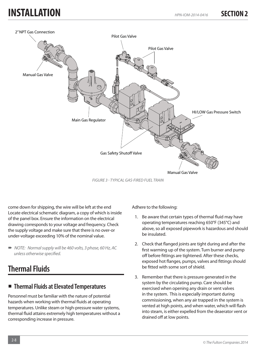 Installation, Thermal fluids, Thermal fluids at elevated temperatures | Fulton Hopkins (HPN) Horizontal Coil Thermal Fluid (hot oil) Heater User Manual | Page 14 / 84