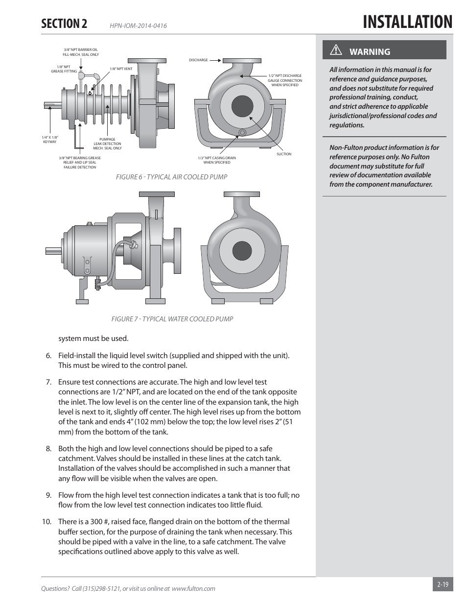Installation, Warning | Fulton Hopkins (HPN) Horizontal Coil Thermal Fluid (hot oil) Heater User Manual | Page 25 / 84