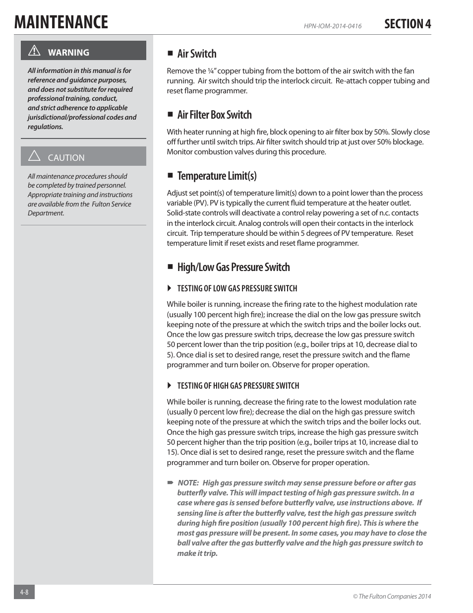 Maintenance | Fulton Hopkins (HPN) Horizontal Coil Thermal Fluid (hot oil) Heater User Manual | Page 68 / 84