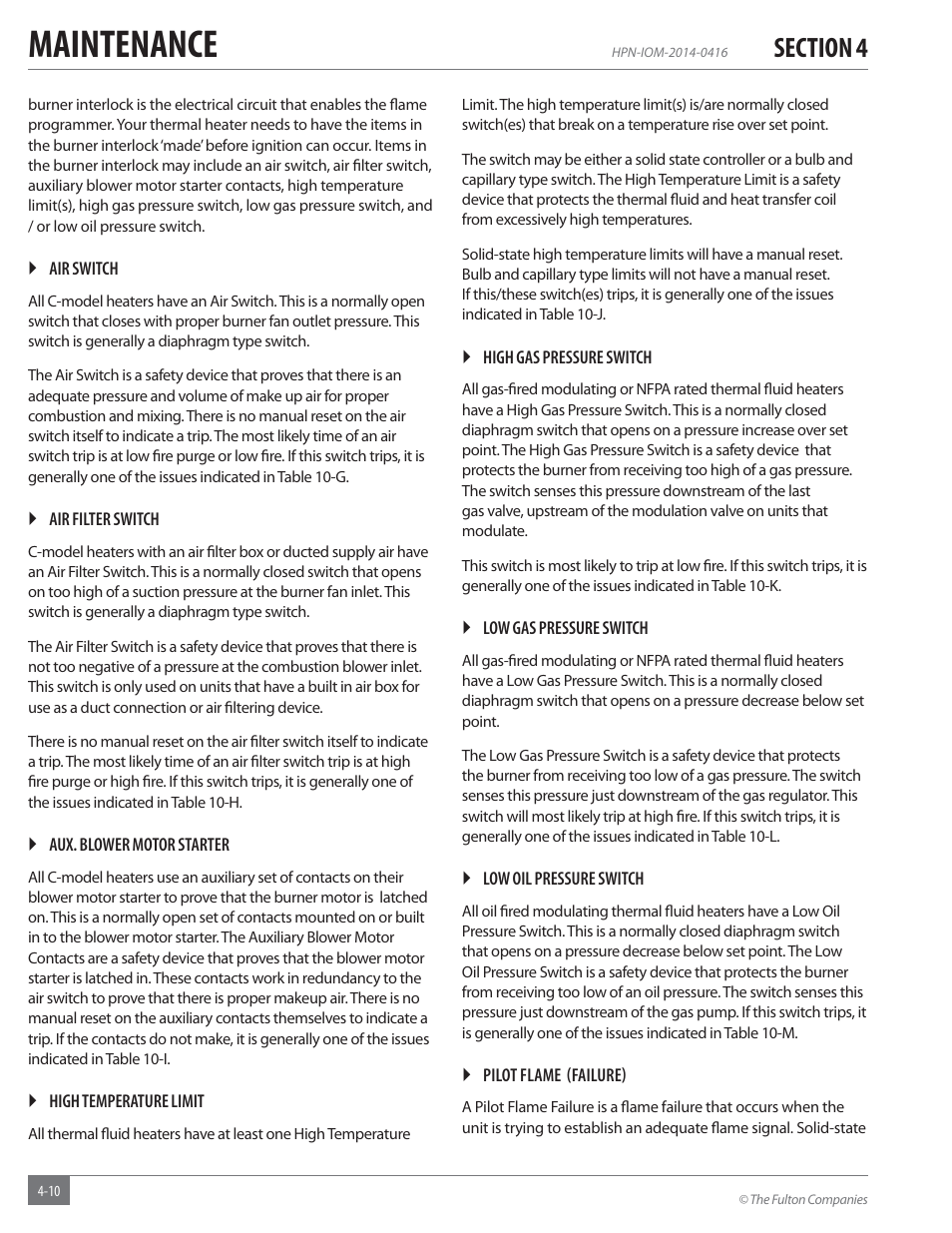 Maintenance | Fulton Hopkins (HPN) Horizontal Coil Thermal Fluid (hot oil) Heater User Manual | Page 70 / 84