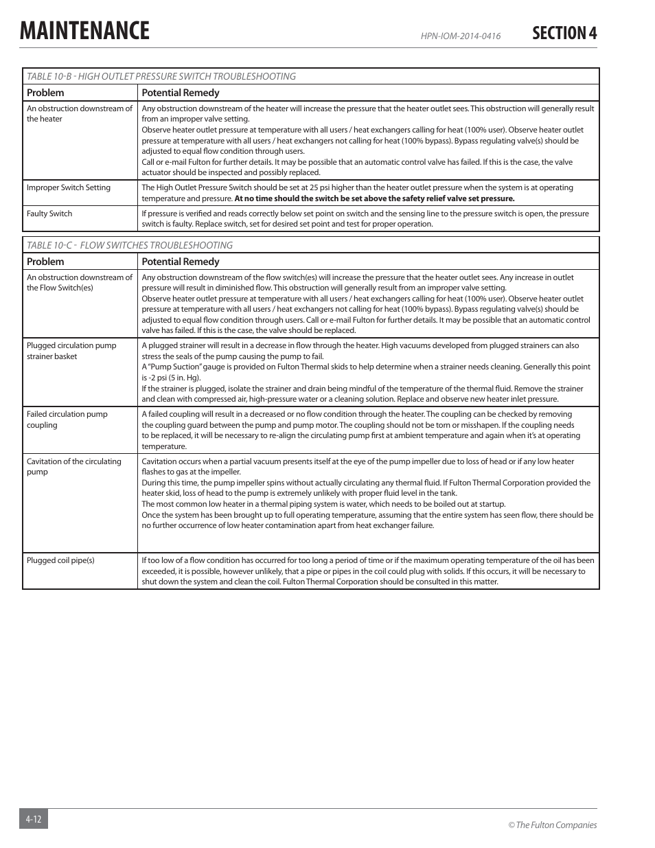 Maintenance | Fulton Hopkins (HPN) Horizontal Coil Thermal Fluid (hot oil) Heater User Manual | Page 72 / 84