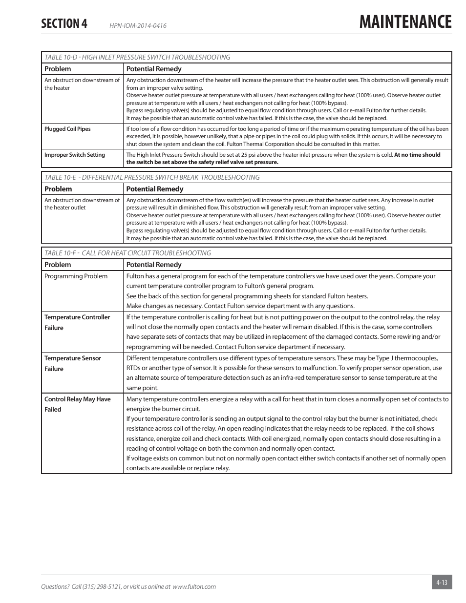Maintenance | Fulton Hopkins (HPN) Horizontal Coil Thermal Fluid (hot oil) Heater User Manual | Page 73 / 84