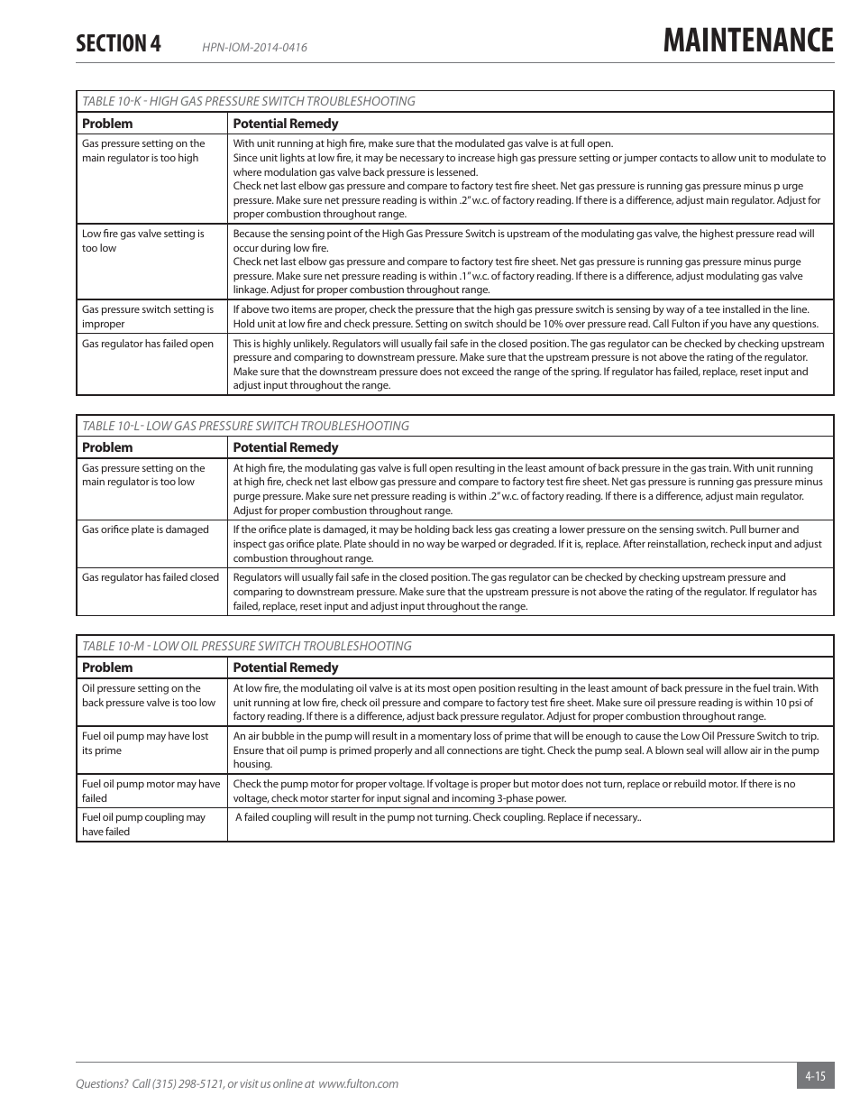 Maintenance | Fulton Hopkins (HPN) Horizontal Coil Thermal Fluid (hot oil) Heater User Manual | Page 75 / 84