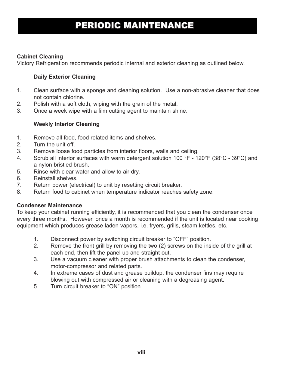 Periodic maintenance | Victory RS-2N-S7-FF (Manufactured after4-19-10) User Manual | Page 10 / 19