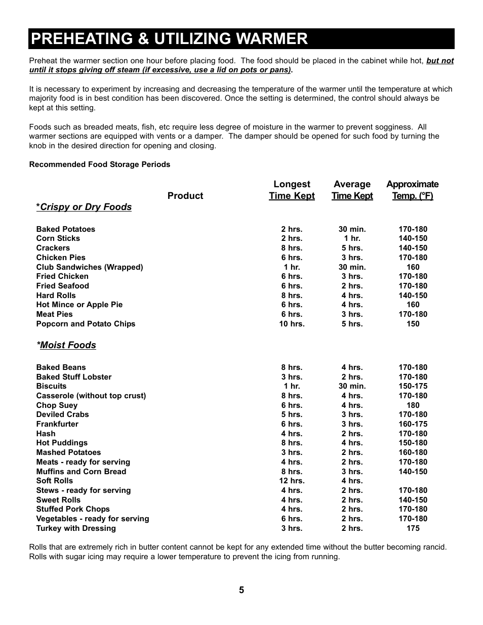 Preheating & utilizing warmer | Victory RH-2D-7-EW-PT User Manual | Page 8 / 12