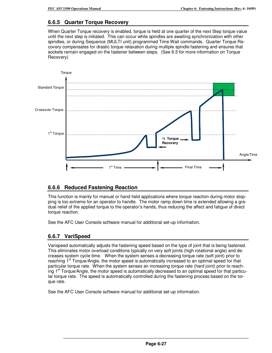 5 quarter torque recovery, 6 reduced fastening reaction, 7 varispeed | FEC AFC1500 User Manual | Page 113 / 198