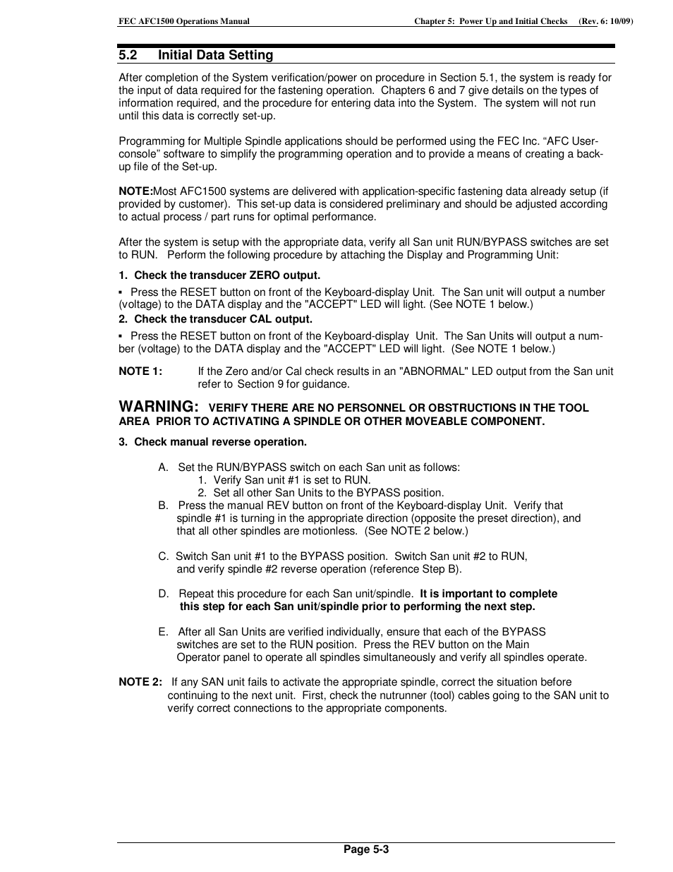 Warning | FEC AFC1500 User Manual | Page 85 / 198