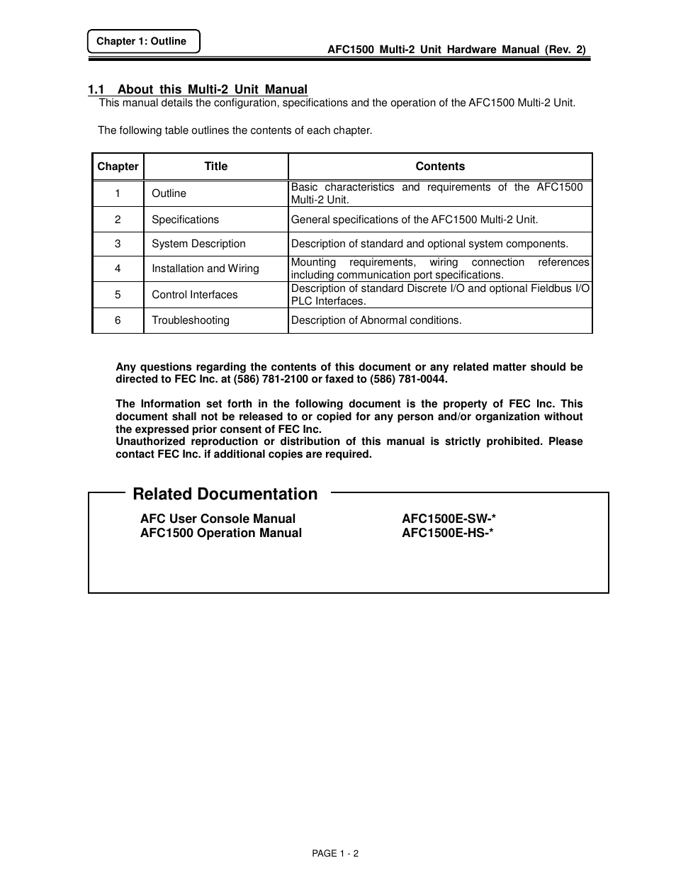 Related documentation | FEC AFC1500 User Manual | Page 16 / 129