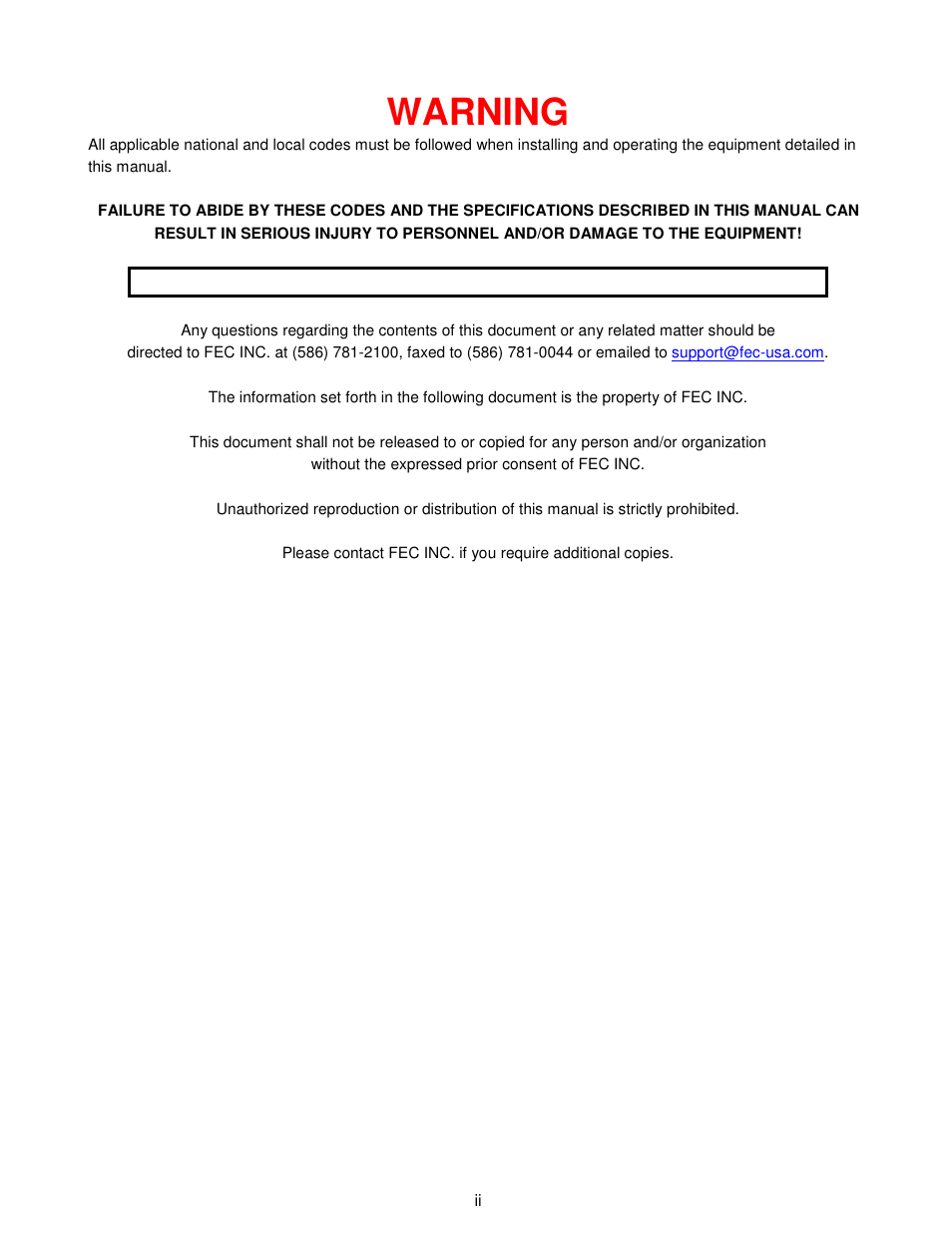 Warning | FEC AFC1500 User Manual | Page 2 / 14