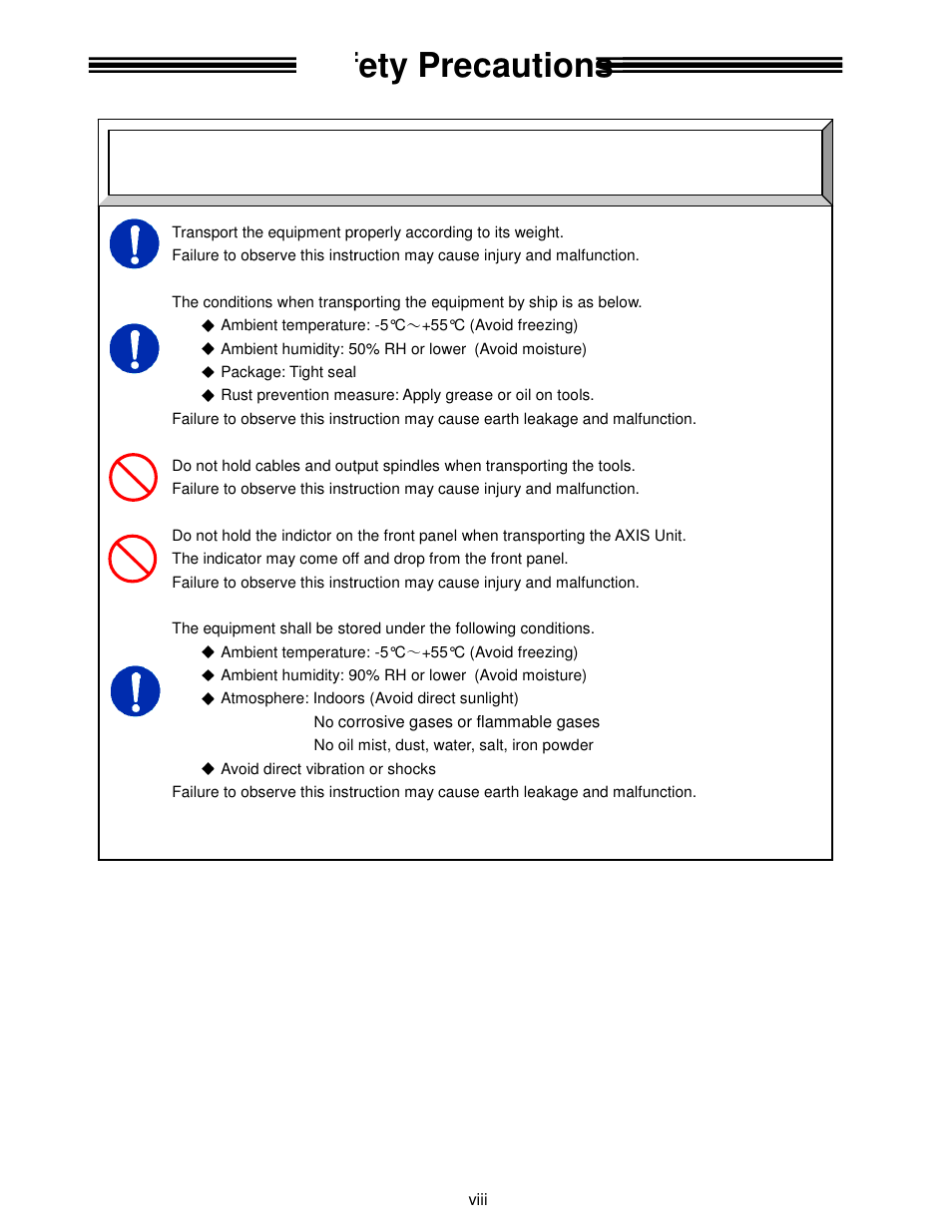 Safety precautions, Caution, Transportation / storage | FEC AFC1500 User Manual | Page 8 / 14