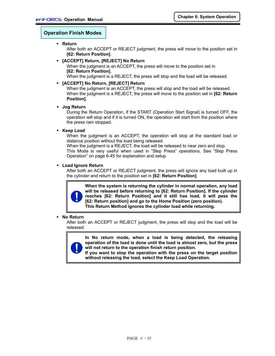 Operation finish modes | FEC DSP1500 (SAN3) User Manual | Page 99 / 160