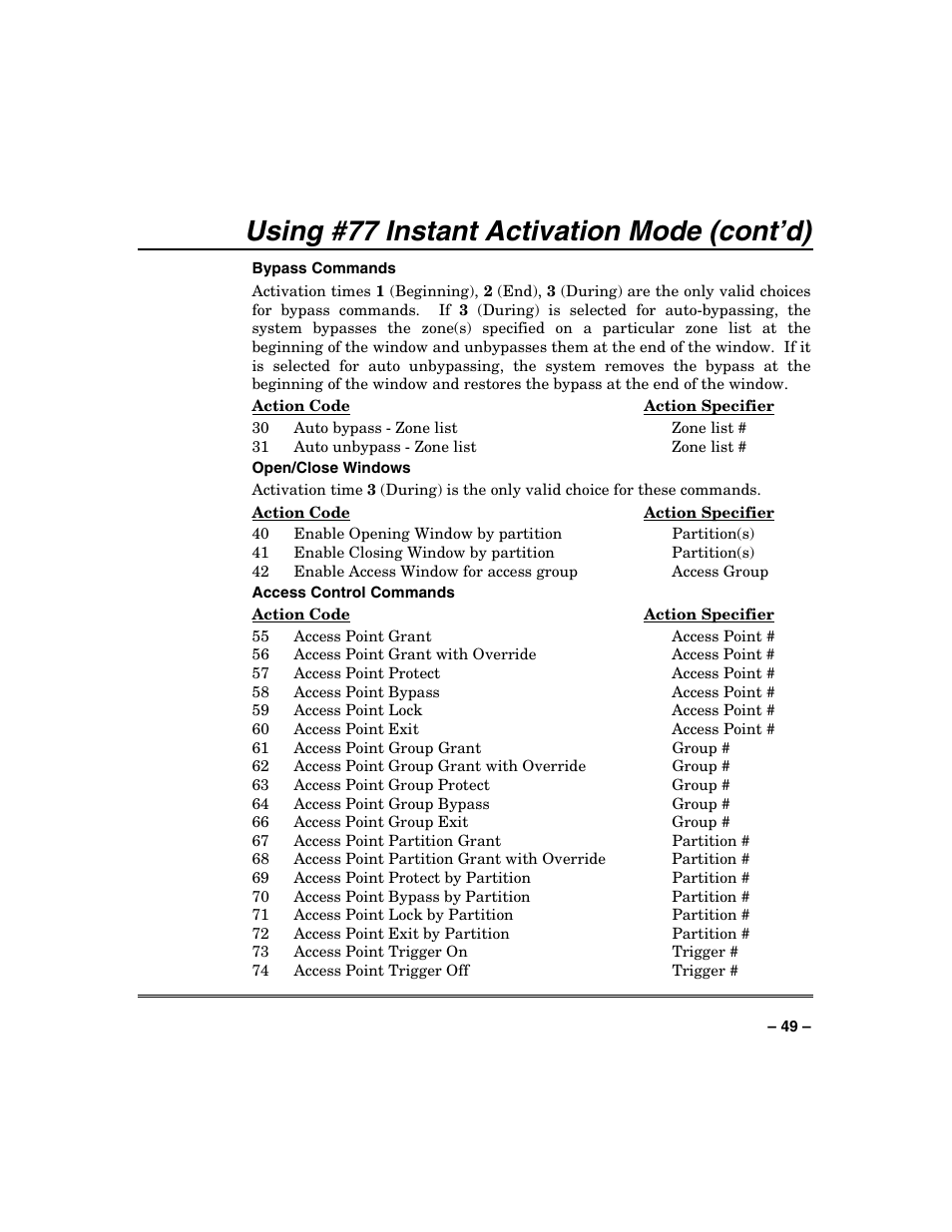 Using #77 instant activation mode (cont’d) | FIREPOWER Vista 32-128FB User Manual | Page 49 / 72