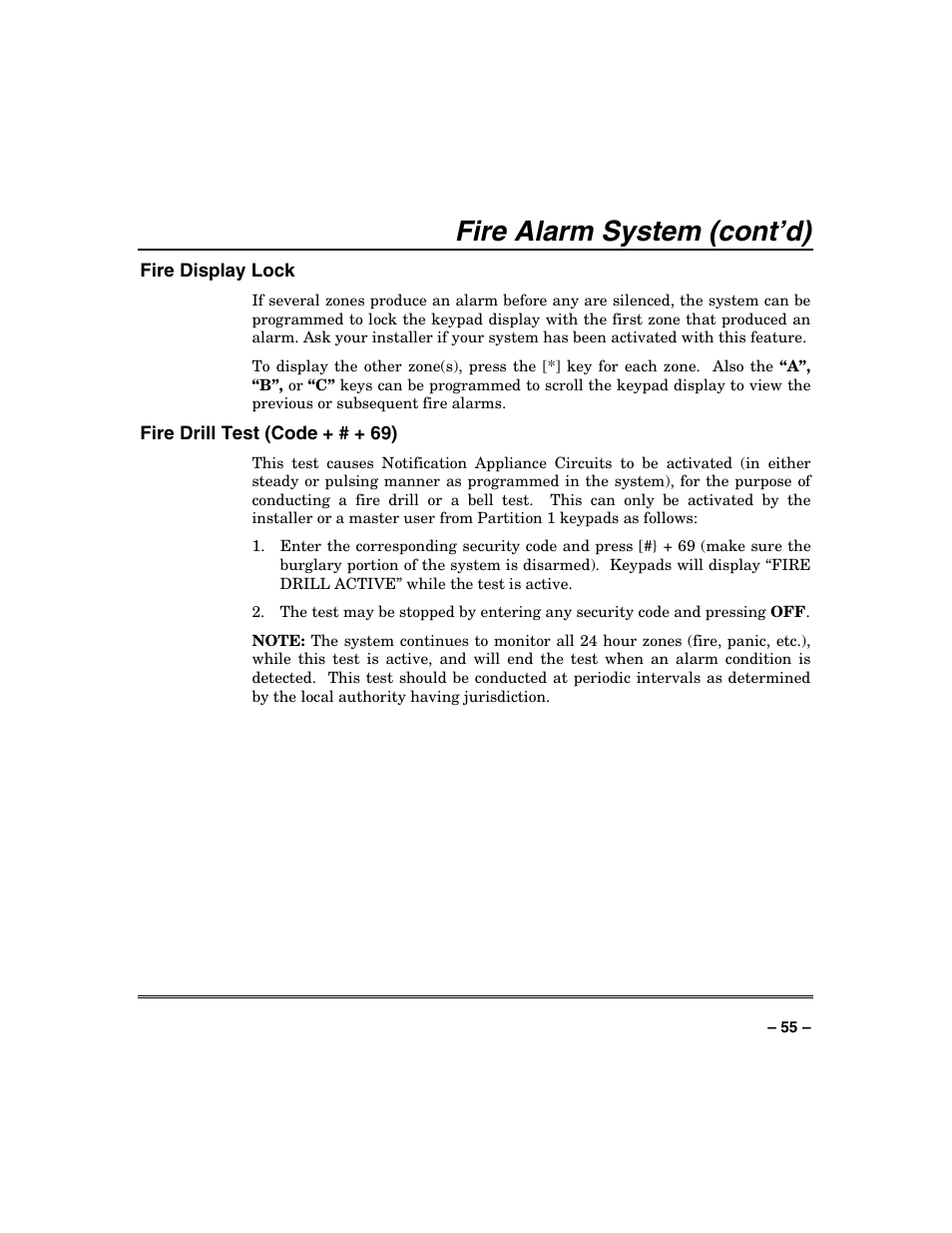 Fire alarm system (cont’d) | FIREPOWER Vista 32-128FB User Manual | Page 55 / 72