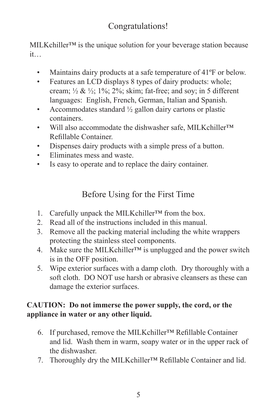 Before using for the first time | Frieling MILKchiller™ 0601 User Manual | Page 5 / 25