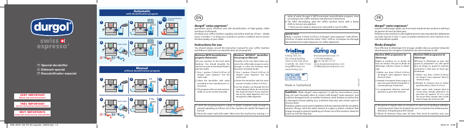 Frieling Durgol Swiss Espresso User Manual | 2 pages