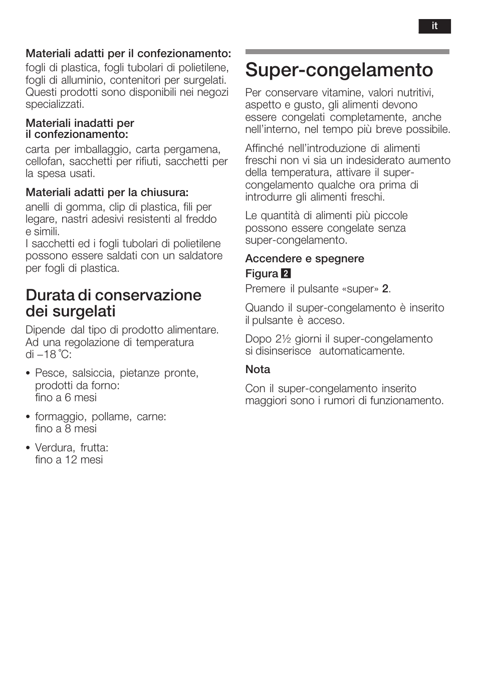 Superćcongelamento, Durata di conservazione dei surgelati | Bosch GIN38P60 Congelatore da una porta NoFrost Porta con cerniera piatta User Manual | Page 53 / 76