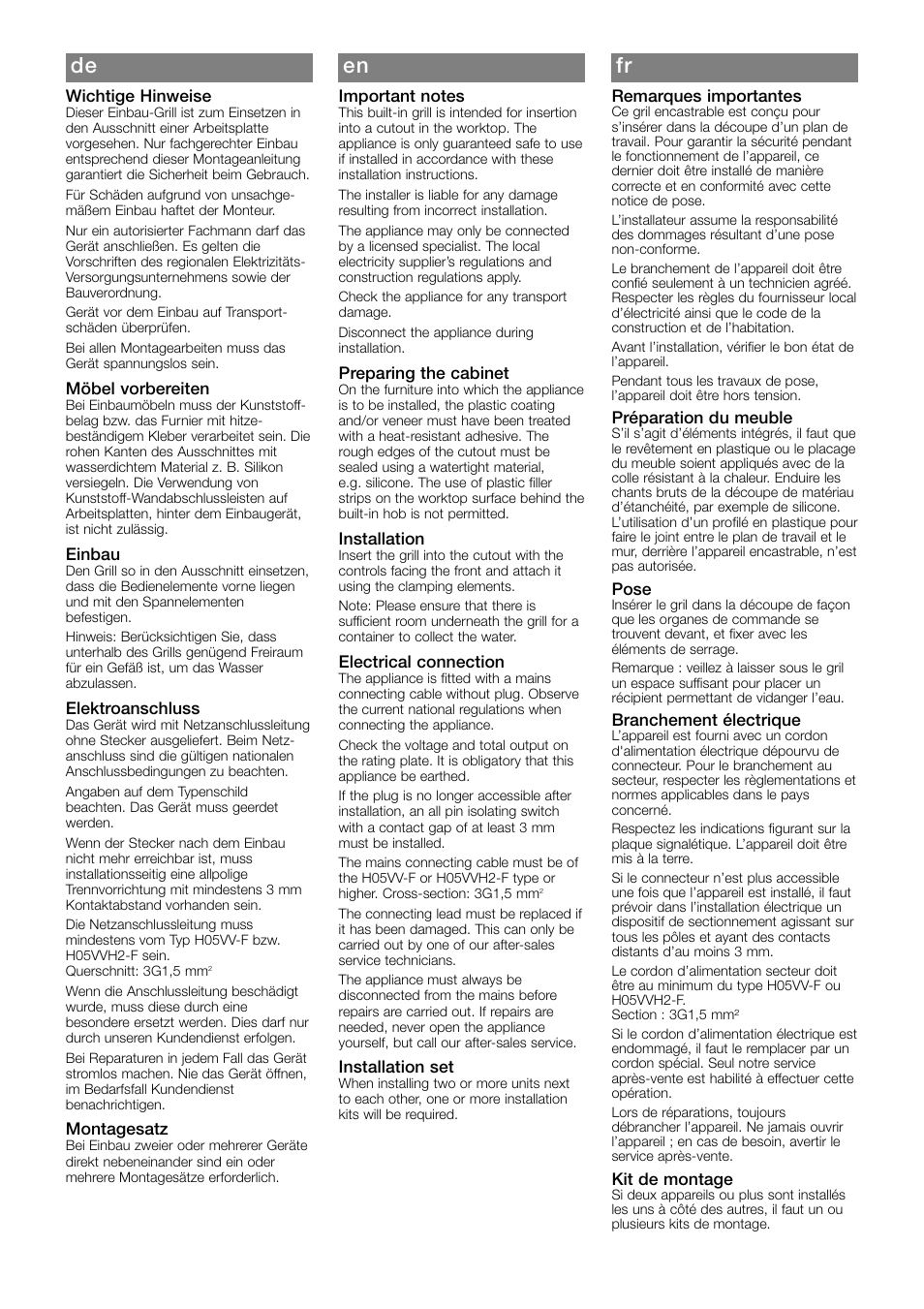 De en fr | Bosch PKU375V14E Grill - Barbecue 30 cm User Manual | Page 3 / 8