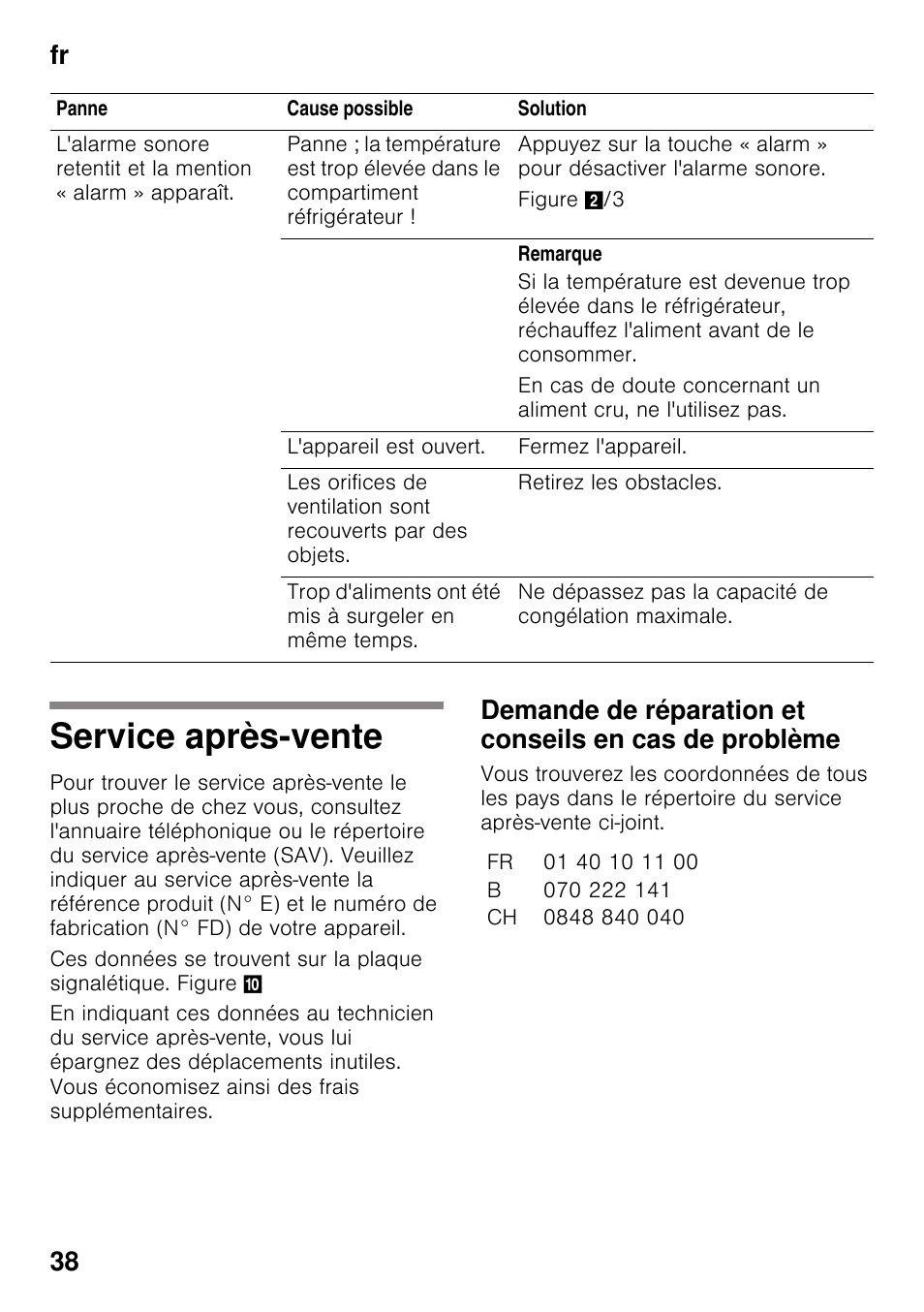 Service après­vente, Vente, Fr 38 | Bosch KDN64VL20N Frigo-congelatore da libero posizionamento Inox look User Manual | Page 38 / 93
