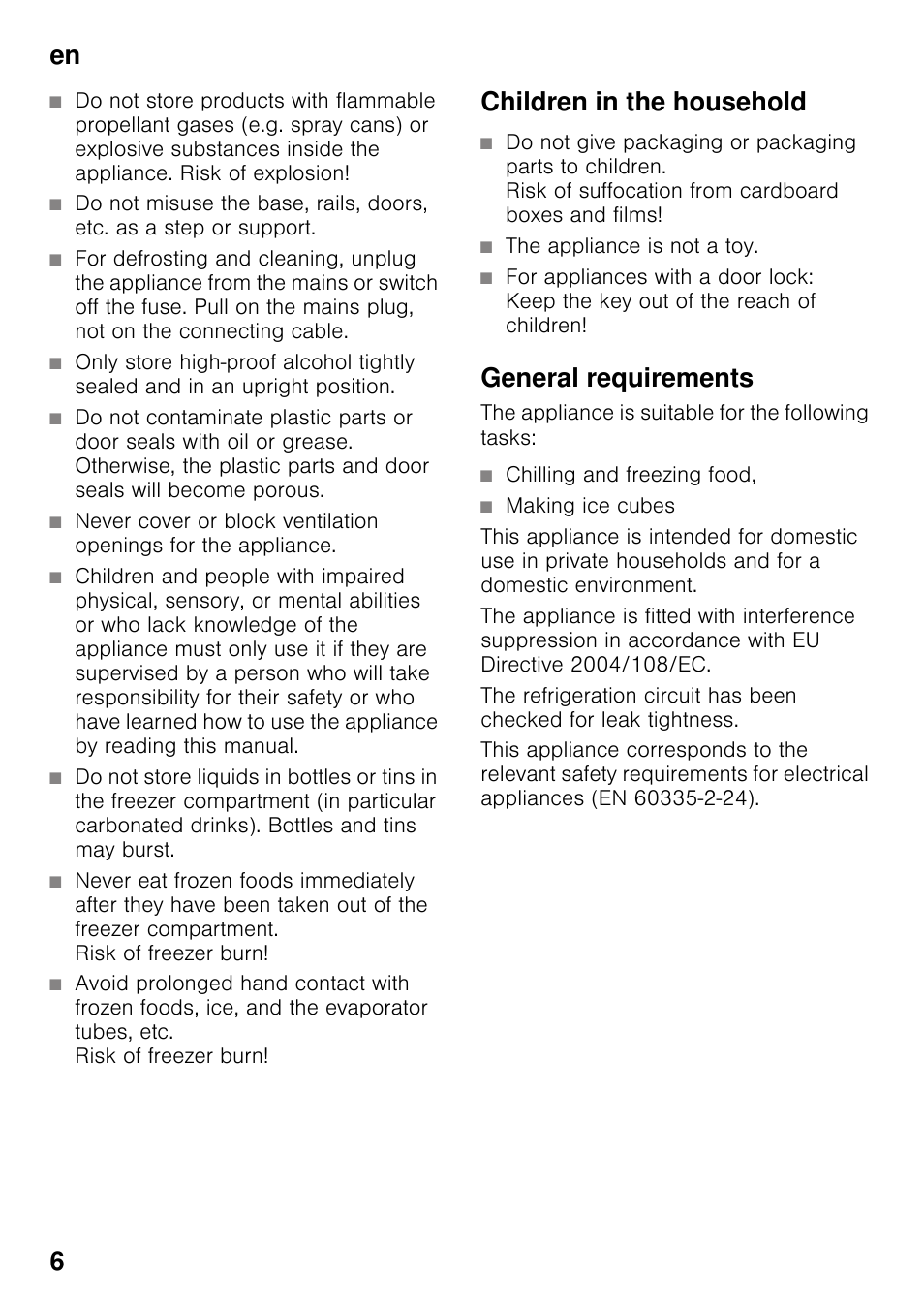 Children in the household, General requirements, En 6 | Bosch KDN64VL20N Frigo-congelatore da libero posizionamento Inox look User Manual | Page 6 / 93