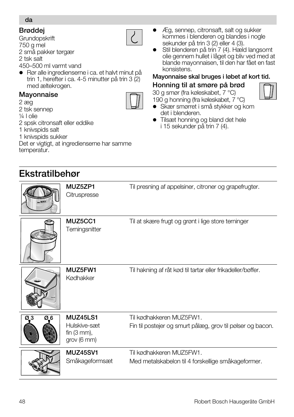 Ekstratilbehør | Bosch MUM56S40 User Manual | Page 48 / 173