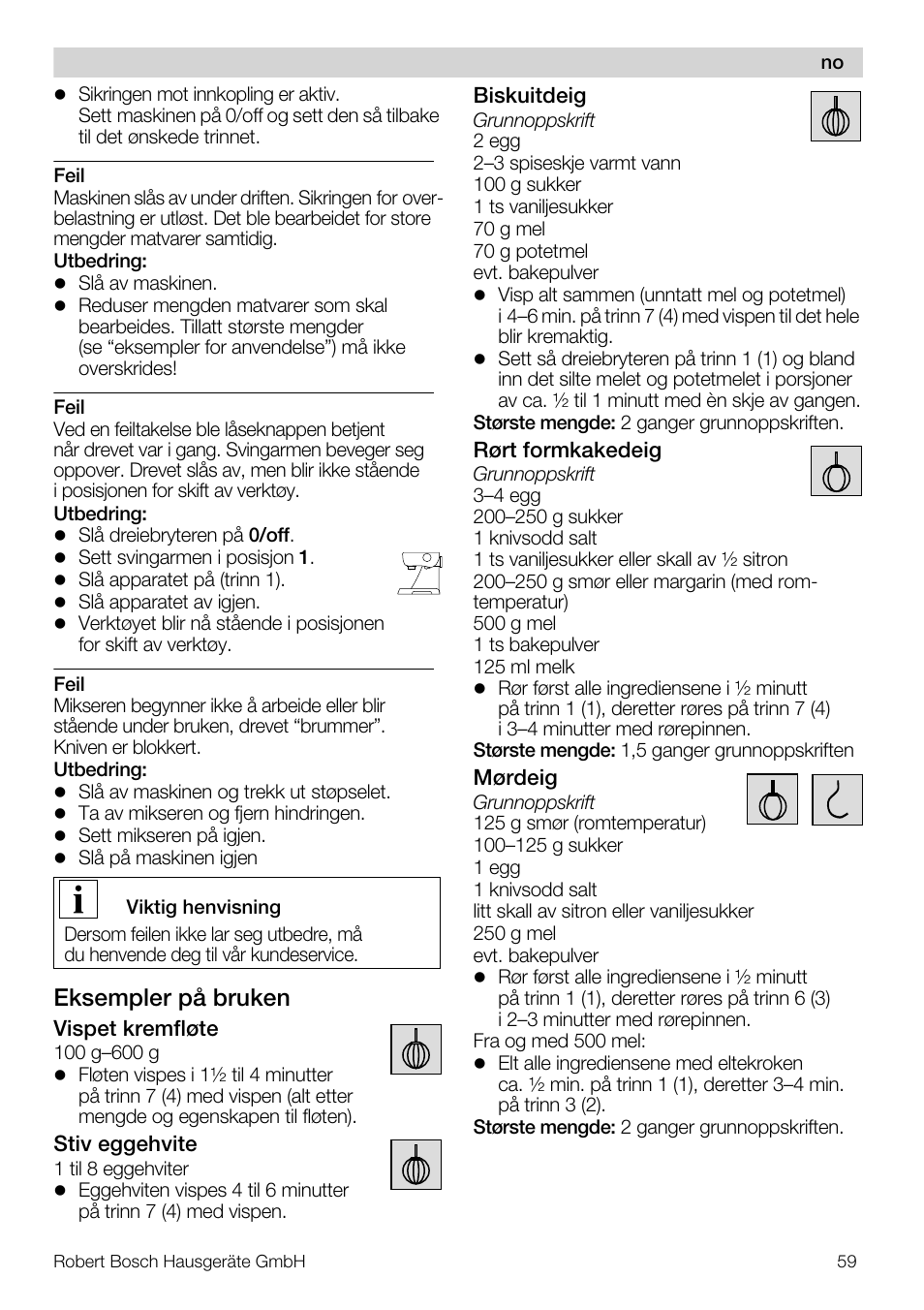 Eksempler på bruken | Bosch MUM56S40 User Manual | Page 59 / 173