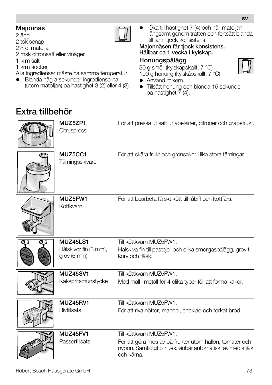 Extra tillbehör | Bosch MUM56S40 User Manual | Page 73 / 173