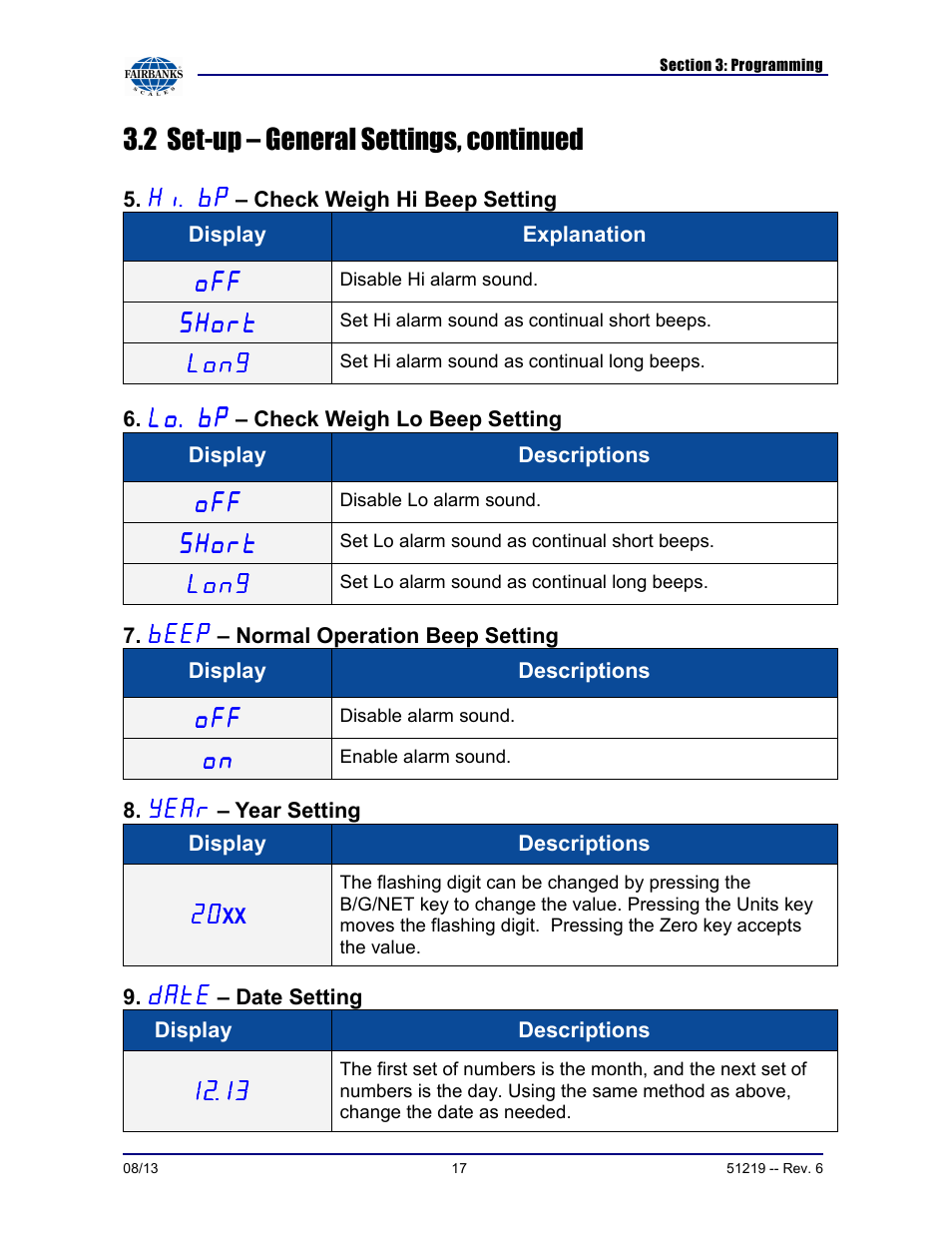 2 set-up – general settings, continued | Fairbanks FB1100 Series Yellow Jacket FS Package (30047, 30048) User Manual | Page 17 / 70
