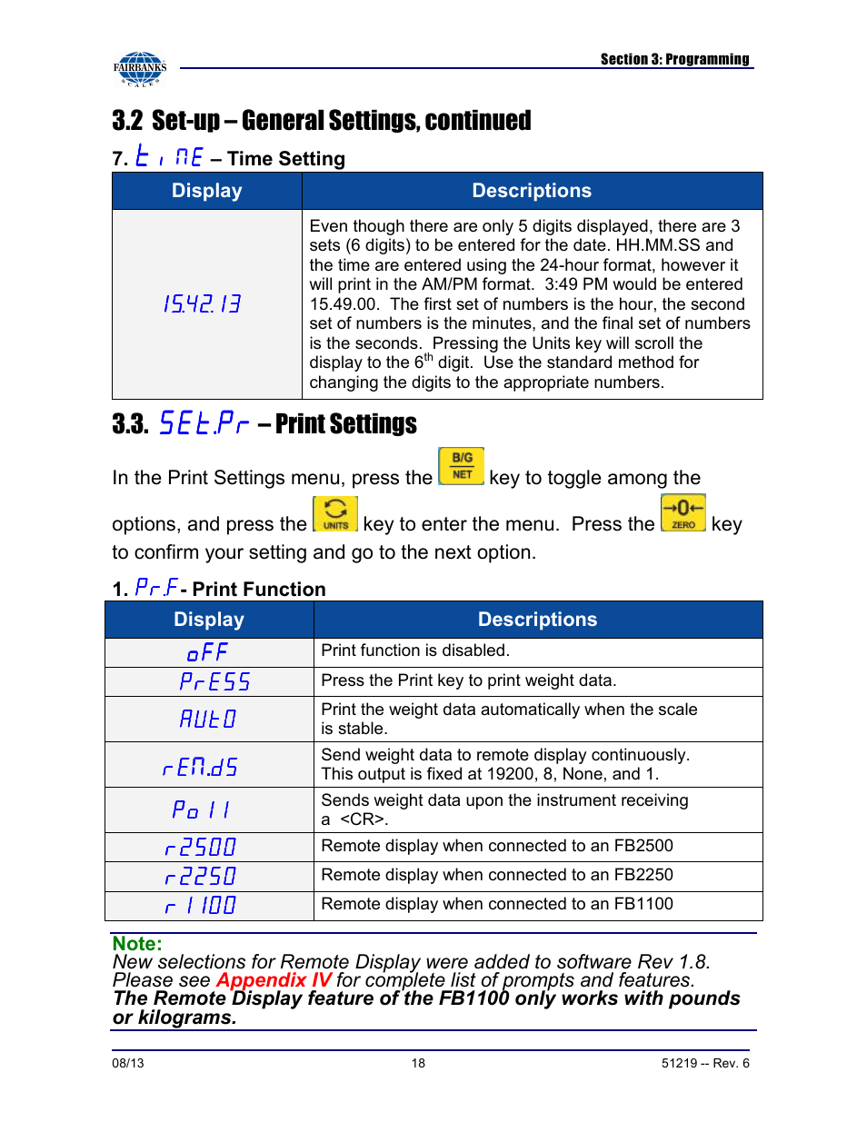 2 set-up – general settings, continued, – print settings | Fairbanks FB1100 Series Yellow Jacket FS Package (30047, 30048) User Manual | Page 18 / 70