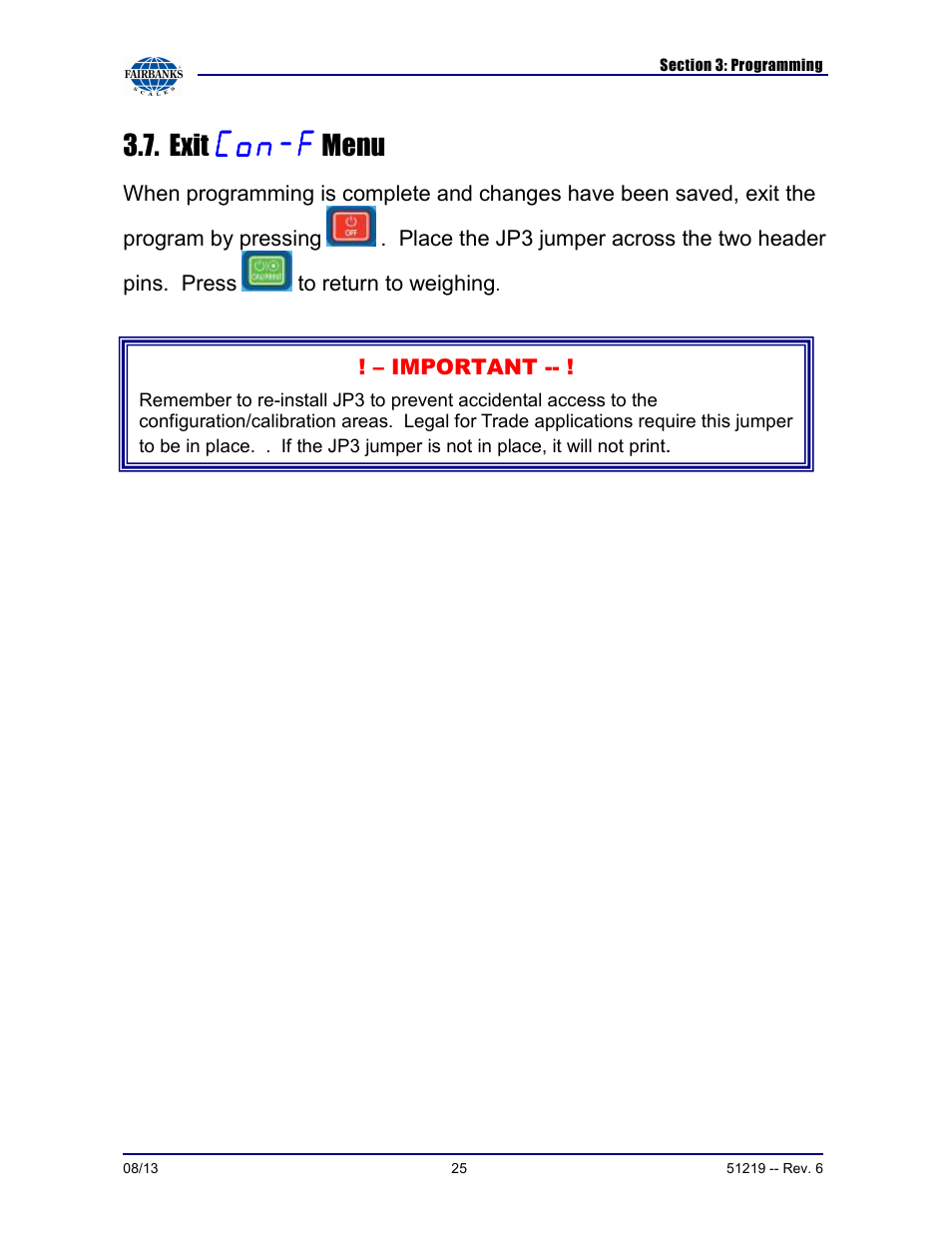 Exit menu | Fairbanks FB1100 Series Yellow Jacket FS Package (30047, 30048) User Manual | Page 25 / 70