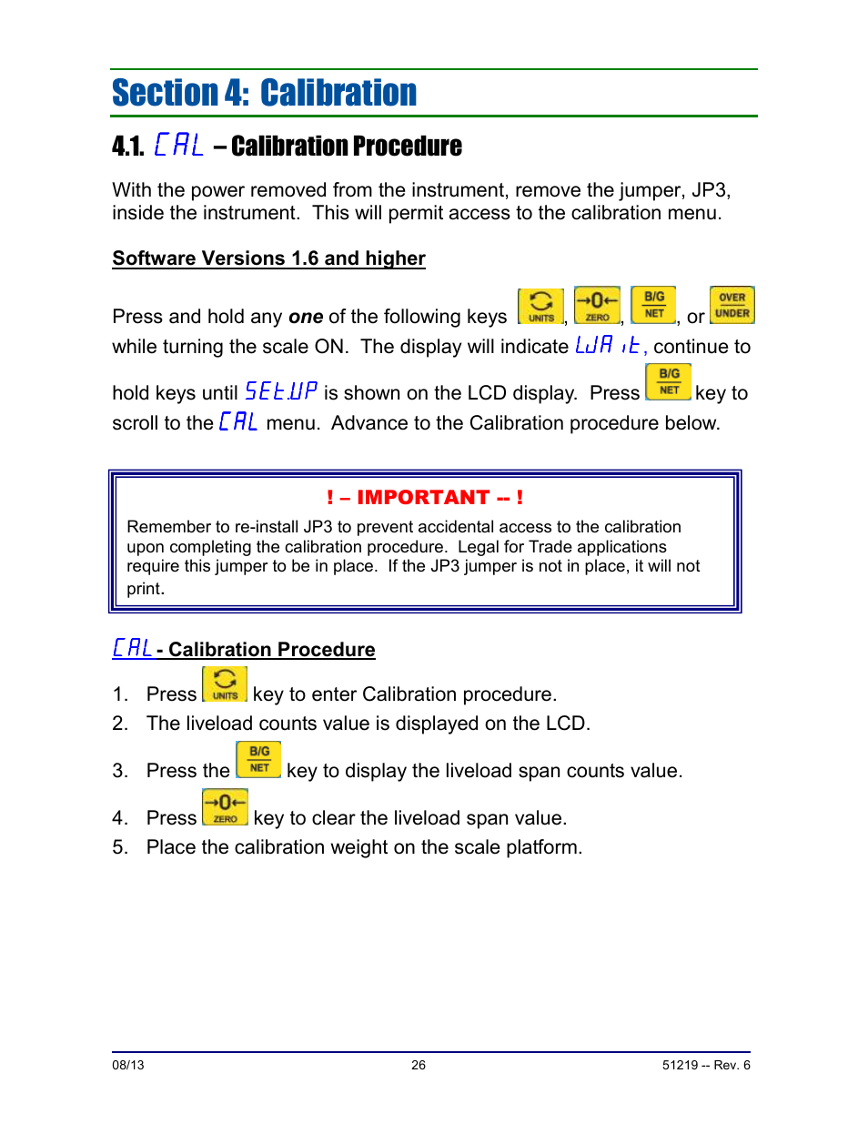 – calibration procedure | Fairbanks FB1100 Series Yellow Jacket FS Package (30047, 30048) User Manual | Page 26 / 70
