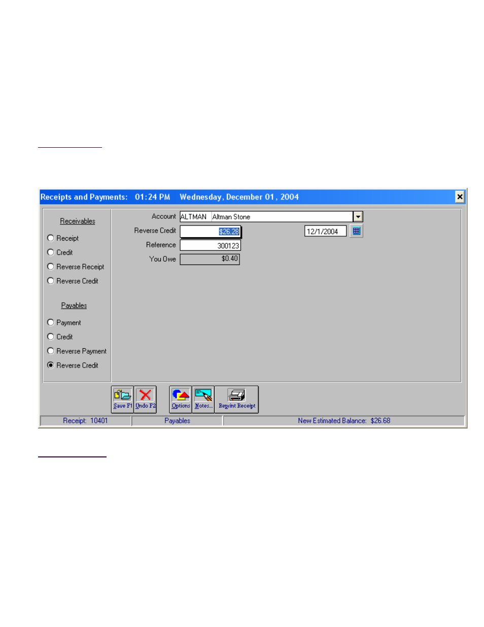Receipts & payments, Reverse credit screen (payables) | Fairbanks InterAct FB3000 Series User Manual | Page 194 / 232