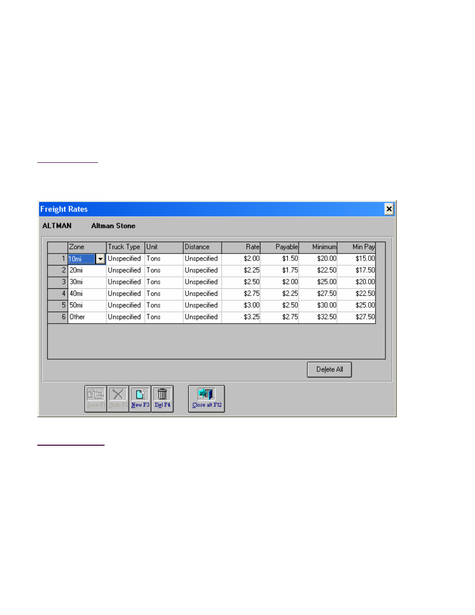 Account table, Freight rates screen | Fairbanks InterAct FB3000 Series User Manual | Page 32 / 232