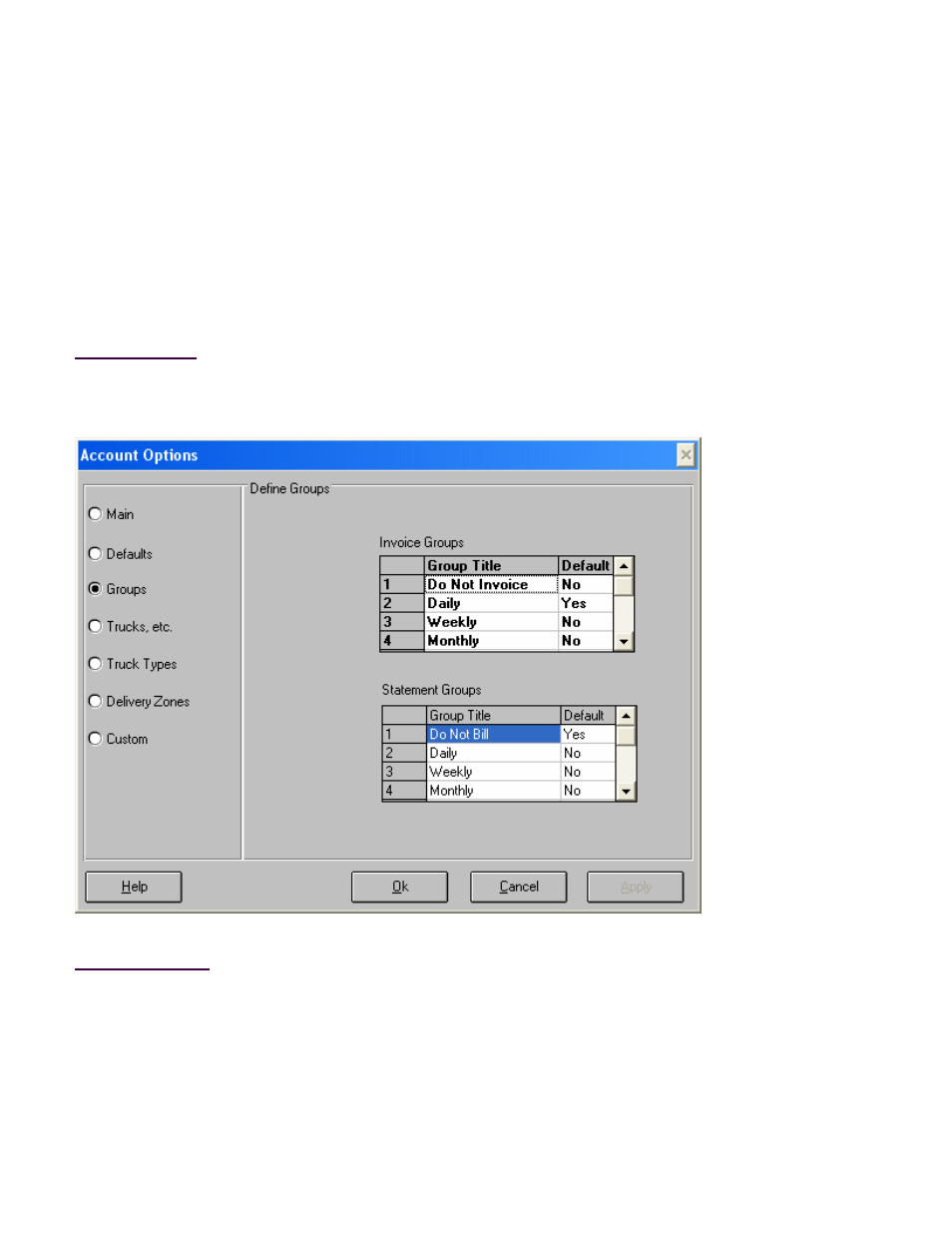 Account options, Groups screen | Fairbanks InterAct FB3000 Series User Manual | Page 46 / 232