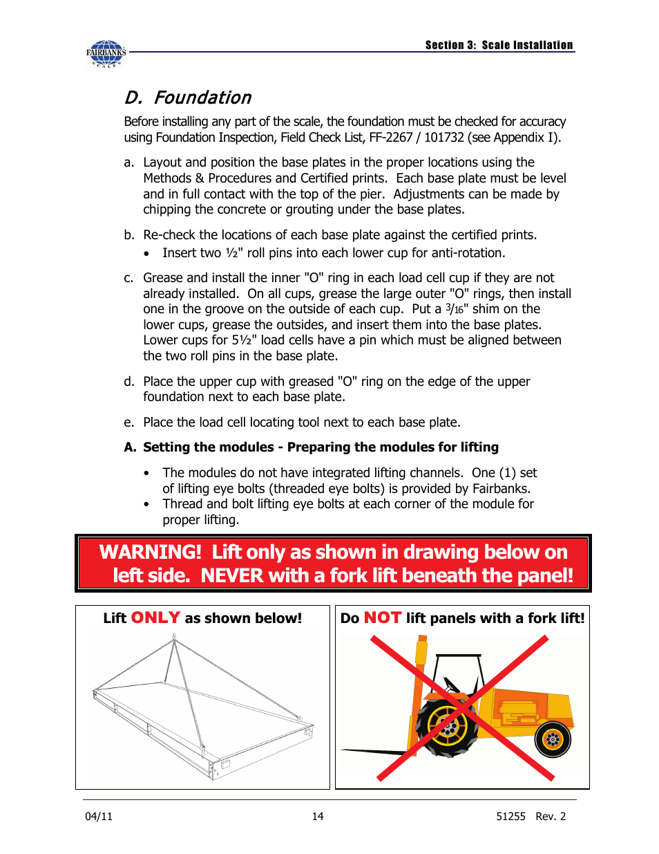 D. foundation, Foundation, Only | Fairbanks Trident Precast Concrete Deck Truck Scale User Manual | Page 14 / 40