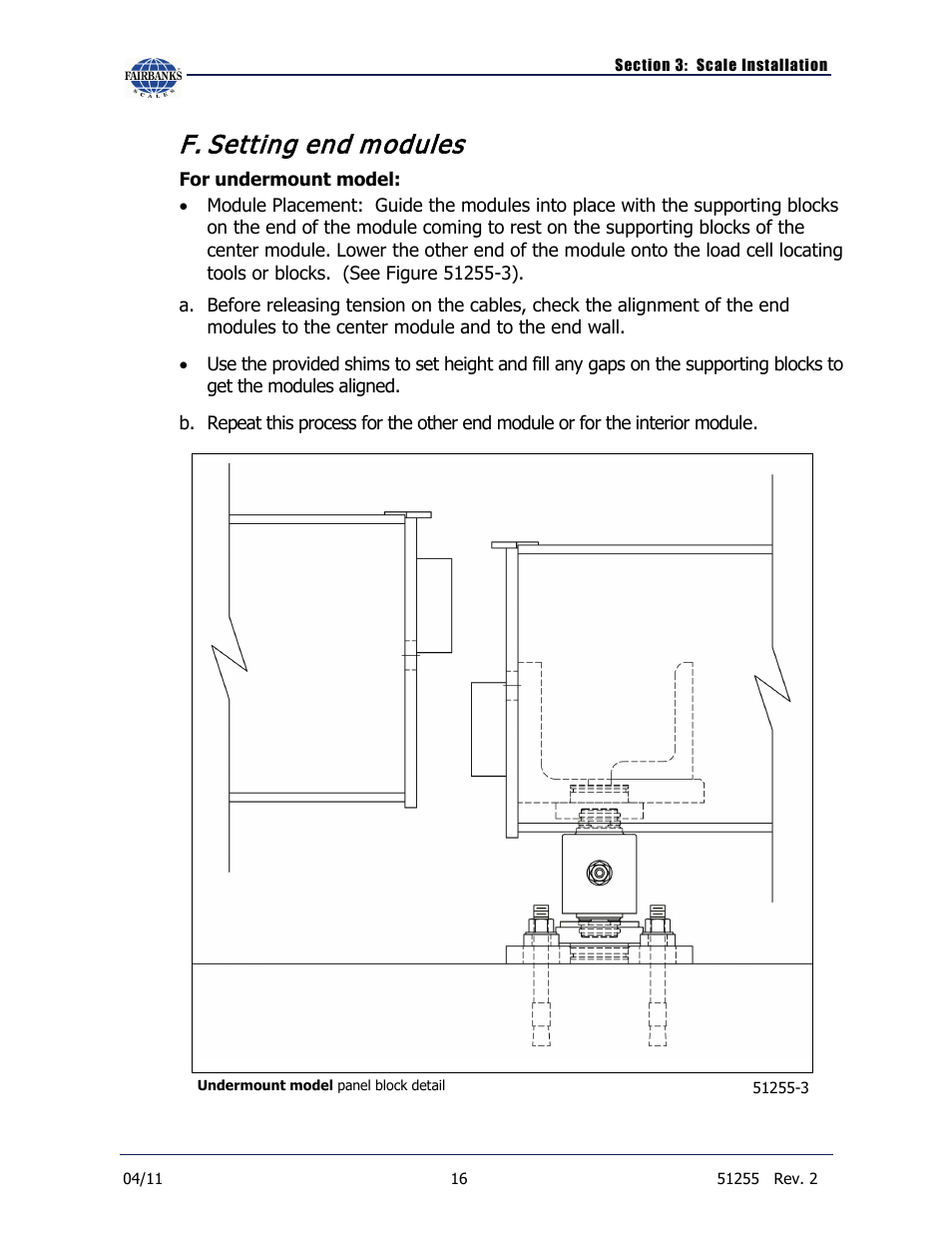 F. setting end modules, Setting end modules | Fairbanks Trident Precast Concrete Deck Truck Scale User Manual | Page 16 / 40