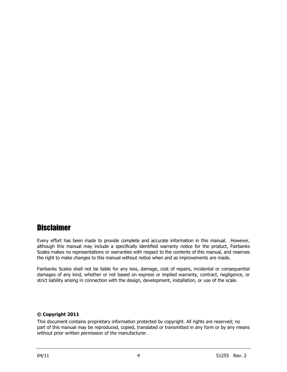 Disclaimer | Fairbanks Trident Precast Concrete Deck Truck Scale User Manual | Page 4 / 40