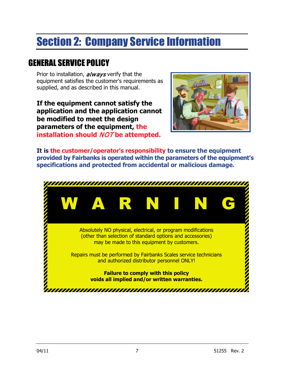 Section 2: company service information, General service policy | Fairbanks Trident Precast Concrete Deck Truck Scale User Manual | Page 7 / 40