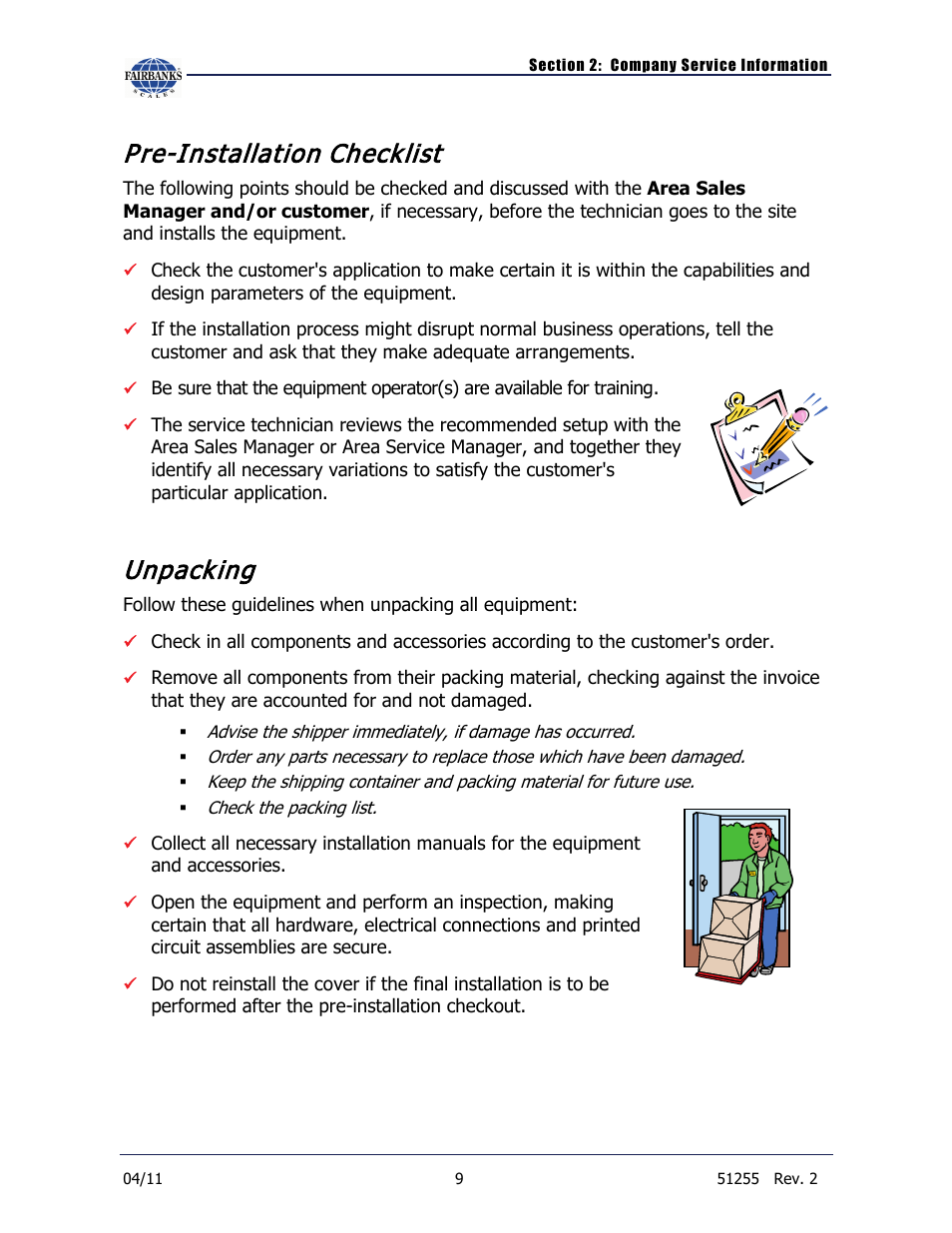 Pre-installation checklist, Unpacking | Fairbanks Trident Precast Concrete Deck Truck Scale User Manual | Page 9 / 40