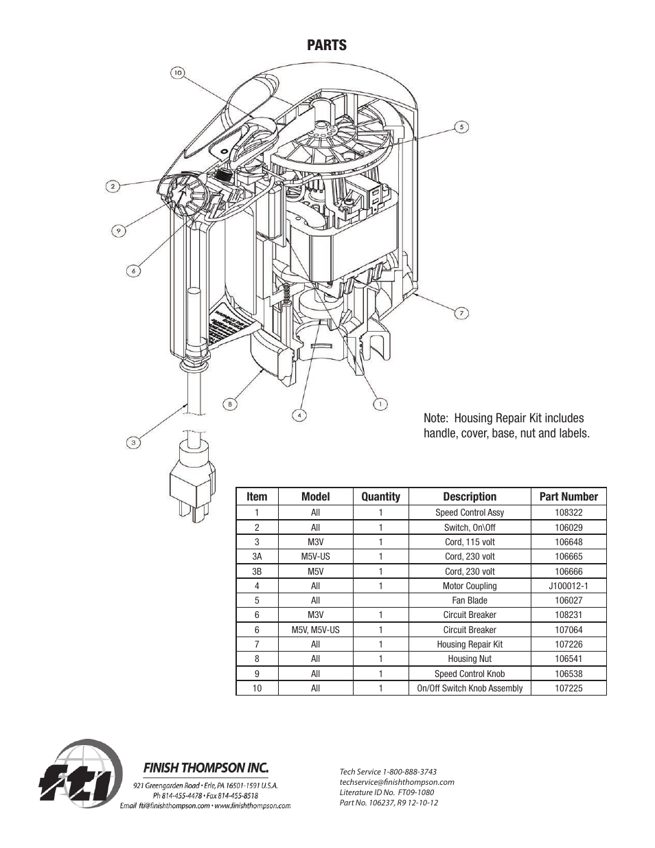 Parts | Finish Thompson M5V 102972 & under User Manual | Page 8 / 8