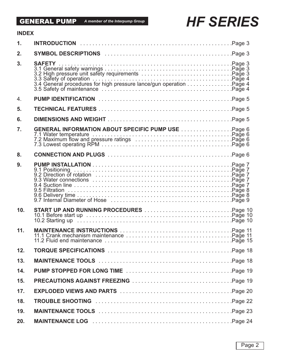 Hf series | General Pump HF Owner Manual User Manual | Page 2 / 24